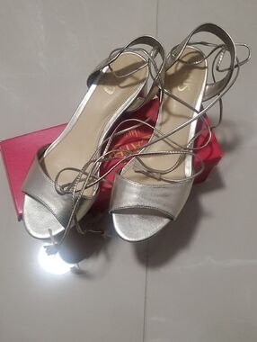 Circus by Sam Edelman Silver Wrap Lace-Up Heels